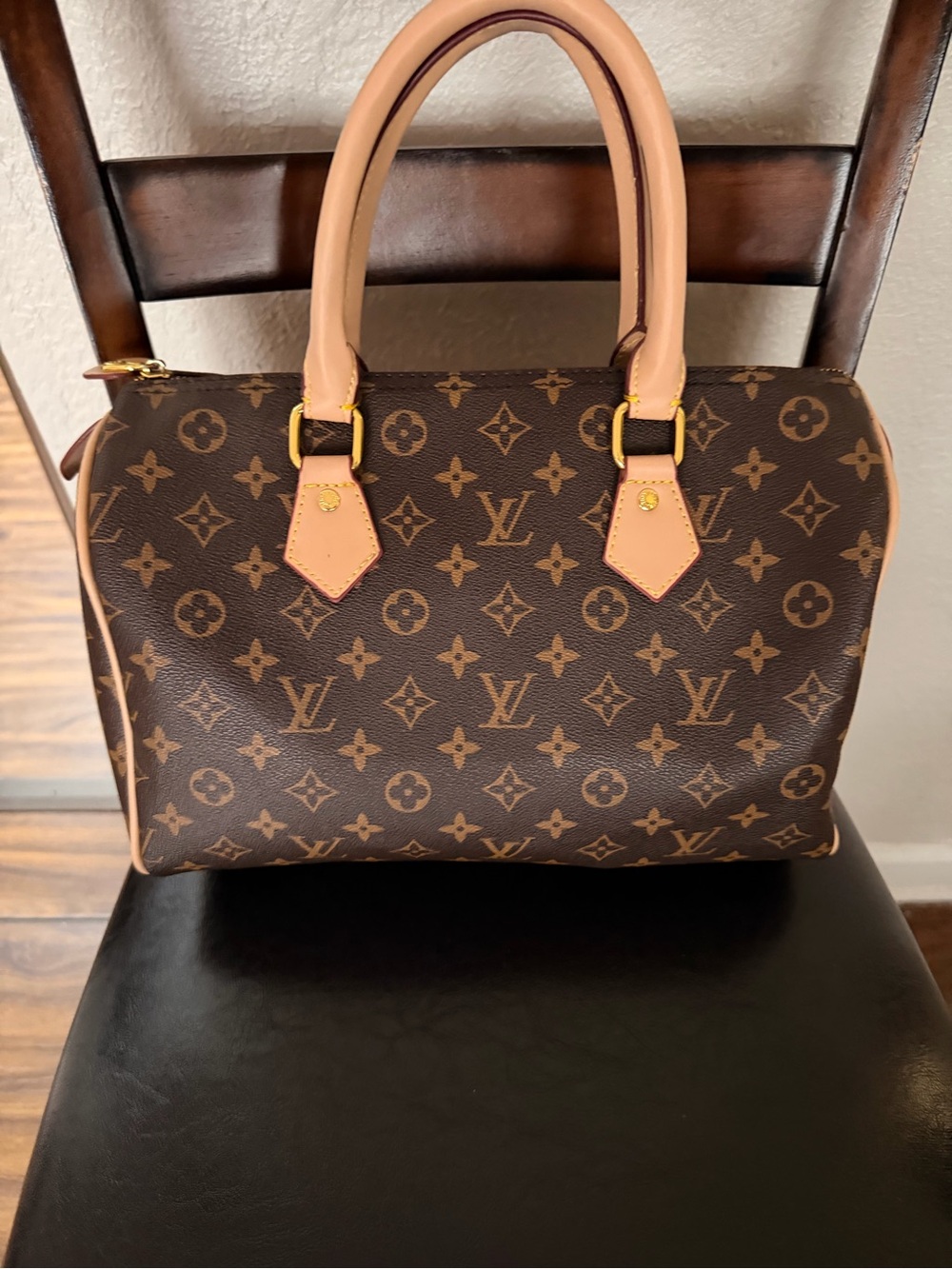 Brown Monogram Satchel with Tan Trim